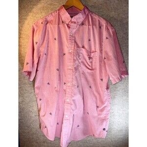 Chaps Pink Lobster All Over Print Easy Care Short Sleeve Button Up Mens XL TALL